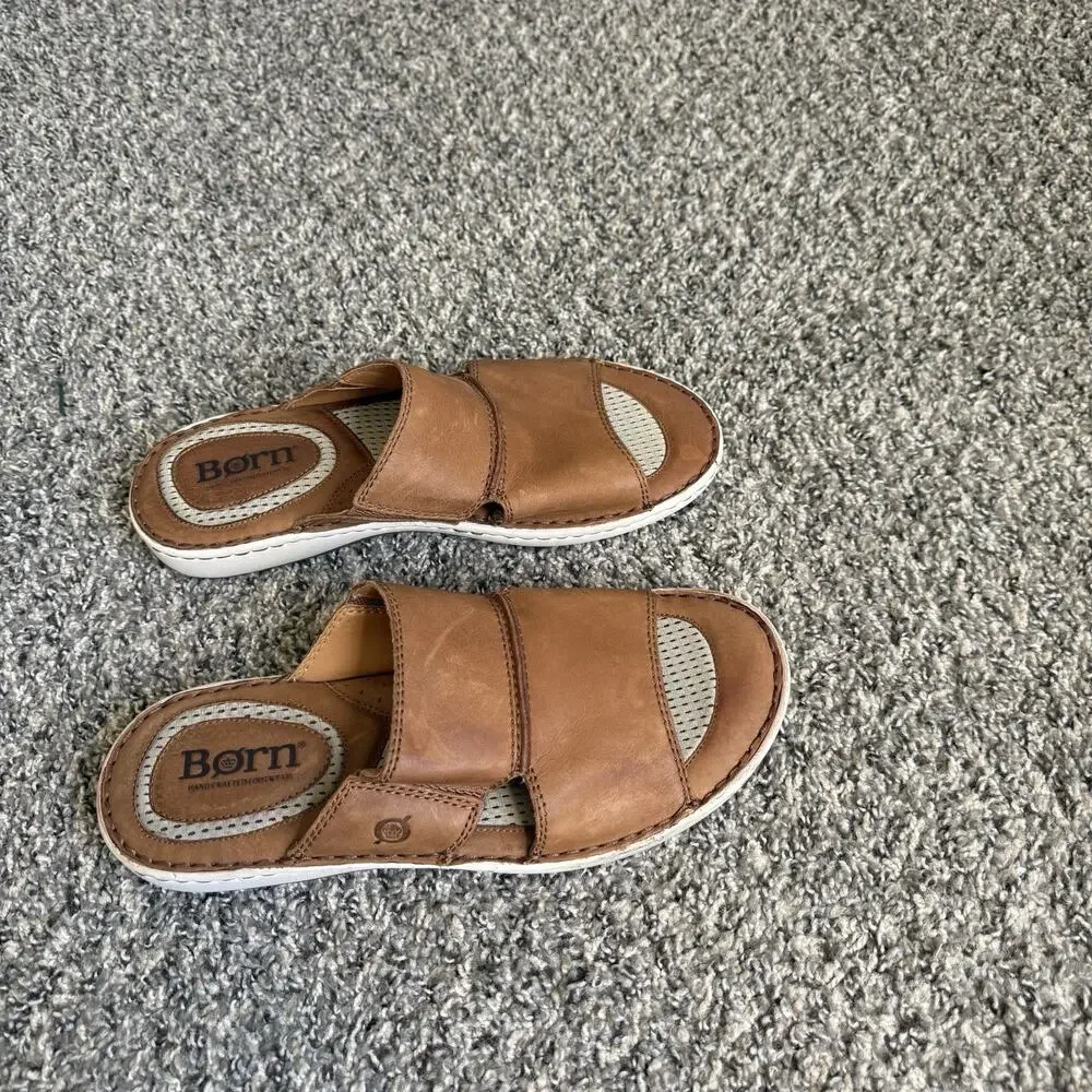 Born Men's Flores Full Grain Leather Slip-On Sandal Camel Brown Slide Sz 12 M